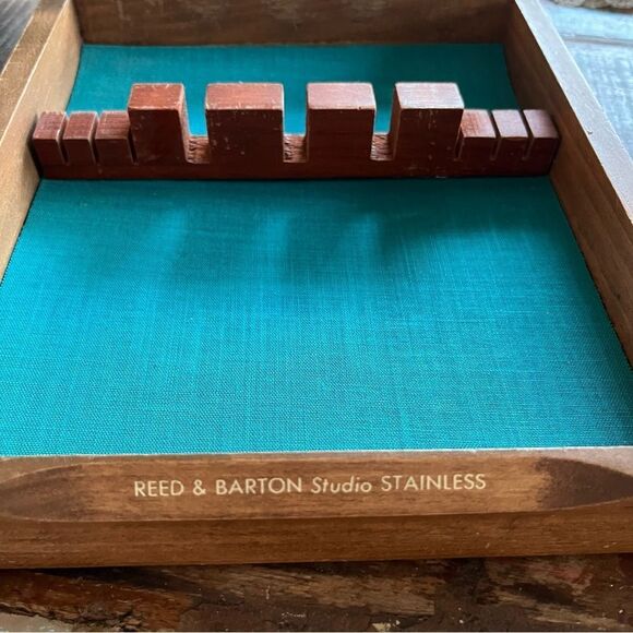 Reed & Barton MCM Studio Stainless Flatware Wooden Tray - Picture 3 of 7